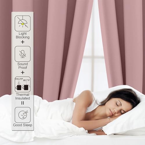 CUCRAF Verdunklungsvorhänge Thermovorhang Kälteschutz 2er Set H245 x B140cm Vorhänge mit Ösen Rosa Vorhang Blickdicht Weich und Langlebig… – Ansicht 6
