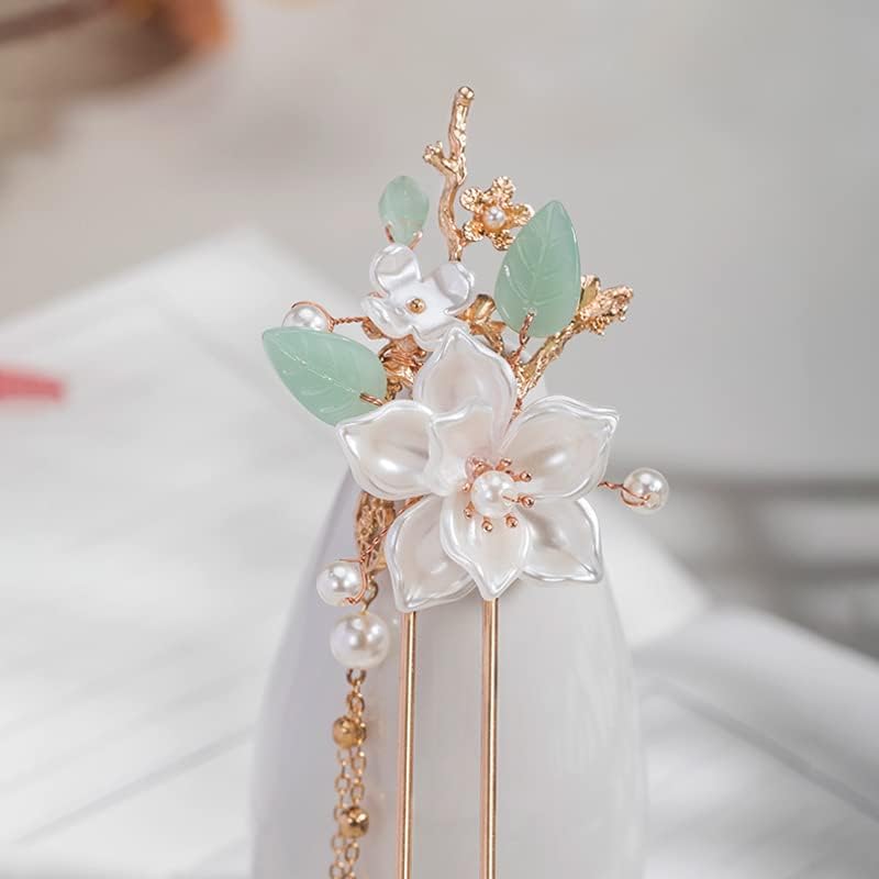 Clip de Pelo Camellia Flower con Perlas y Borlas miniatura 4