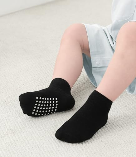 Image of JAKIDAR 12-Pair Baby Socks Non-Slip Cotton Toddler Socks Ankle Socks for Baby Toddler Kids