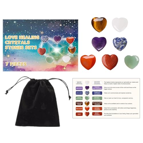 es de corazón, juego de piedras de corazón | 7 piedras de bolsillo con bolsa de terciopelo | de decoración del hogar, piedra preciosa decorativa para meditación, hogar, escritorio, vitrina