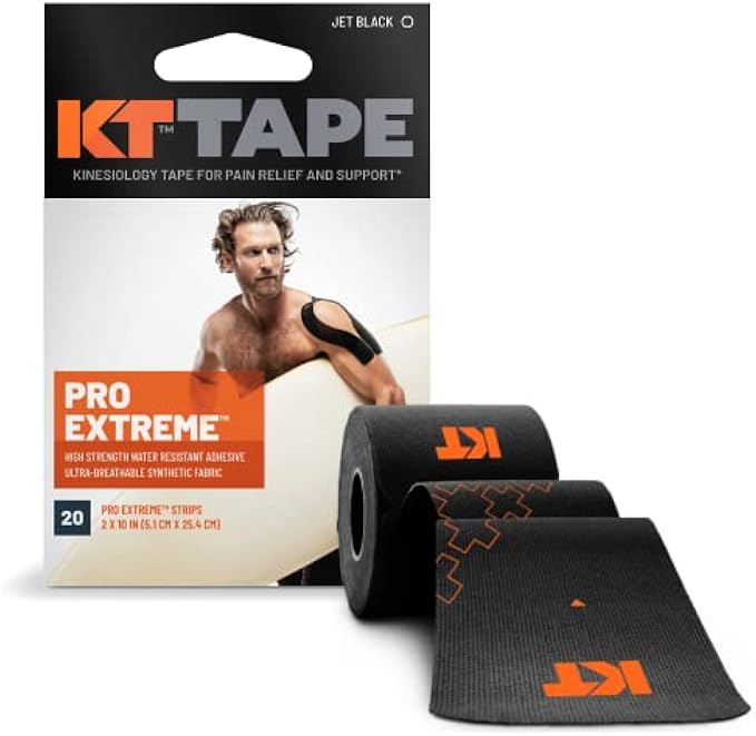KT Tape, PRO Extreme Synthetic Kinesiology Athletic Tape, 20 Count, 10” Precut Strips