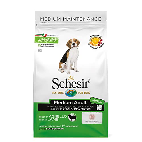 Schesir, Cibo Secco per Cani Adulti di Taglia Media Linea Mantenimento al Gusto Agnello Crocchette - Sacco da 3 Kg