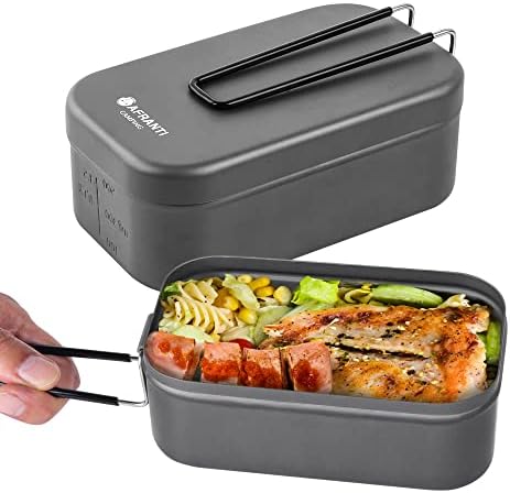 Afranti Aluminum Mess Tin Camping Bento Box Military Camping Cookware Kit Lunch Container Steaming Rack Set with Storage Bag for Picnic Hiking Fishing Cooking Outdoor 27oz/800ml
