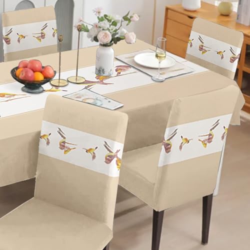 Image of Amazon Basics Dining Table Cover with 6 Chair Covers|Table Cover: 100% Polyester Woven Fabric 140 GSM, 220Cm X 140Cm|Chair Cover: 95% Polyester & 5% Spandex 110 GSM, 50Cm X 40Cm|Cream, Rectangular