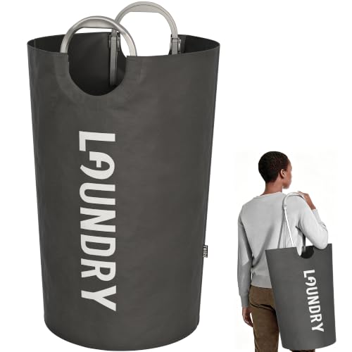 Image of 130L Laundry Basket with Tech Handle, 2in1 Dirty Clothes Hamper Dark Grey