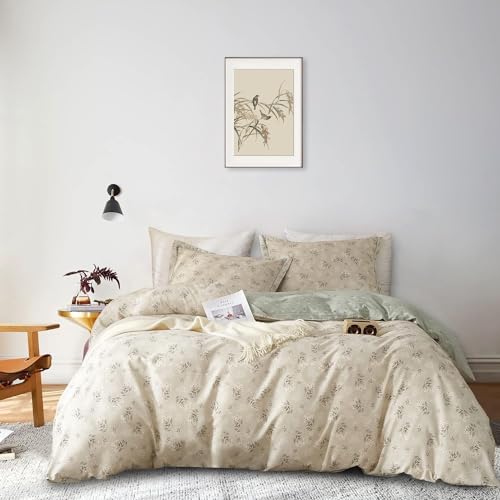 AMWAN Boho Floral Duvet Cover Queen Cotton Garden Style Aesthetic