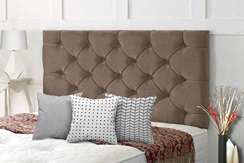 Affordable Chesterfield Headboards in Elegant Plush Velvet with Matching Buttons (3FT Single- Height 24", Pebble) — image 1