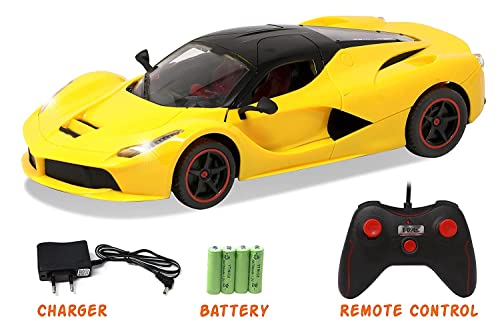 Image of Big Size Ferrari Rechargeable Yellow Racing Car with Remote Control Sports Openable Doors High Performance with Led Lights Kids Super Sports Car for Kids Speed Toy (Multicolor)