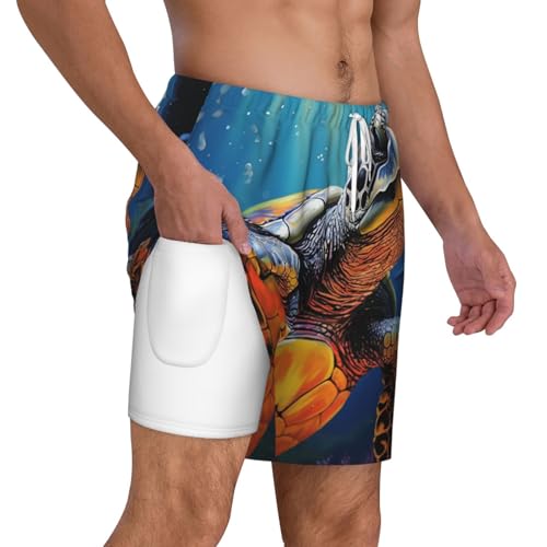Men's Swim Trunks Quick Dry Board Shorts Painted Sea Turtle Beach Shorts with Pocket Bathing Suits for Men2