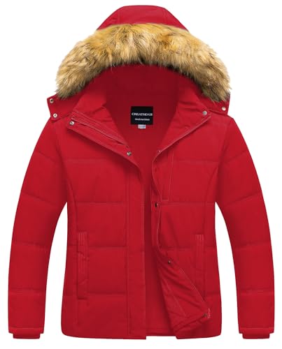 CREATMO US Women's Plus Size Puffer Jacket Waterproof Winter Coats Fleece Lined Detachable Fur Hood Available in 1X To 5X