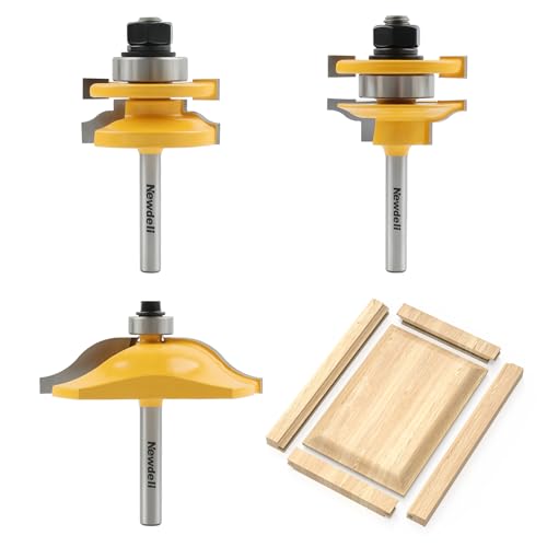 Image of Newdeli 3Pcs Raised Panel Router Bits 1 /4 inch Shank Cabinet Door Router Bit Set (Tenon Cutter Diameter: 1-5 /8 inch) Ogee Rail and Stile Router Bits Tongue and Groove Router Bit Set Cabinet Making Tools