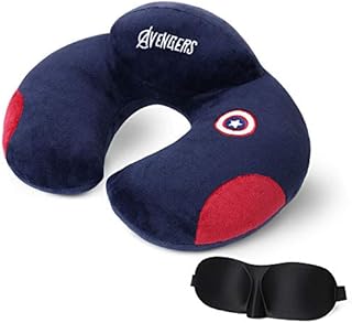 URAQT Kids Travel Neck Pillow with Sleep Mask - Super Soft and Comfortable Neck Support Cushion, Supports Head, Neck & Chin, Travel Rest Pillow Cushion, Suitable for Adults Kids (Blue)