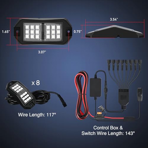 Image of Nilight RGB LED Rock Lights Kit 8 PCS 18LED Wide Angle Wheel Well Light with Remote & Bluetooth App Dual Control Multi Modes Underglow Multicolor Neon Pod for ATV UTV SUV Offroad Truck RZR Boat