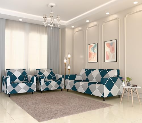 Furshine Store Furshine 5 Seater Sofa Cover Set Blue Rhombus - Image 3