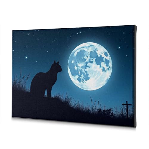 Toile murale de salle de bain motif chat et lune 20x30 cm pour habiller un mur vide
