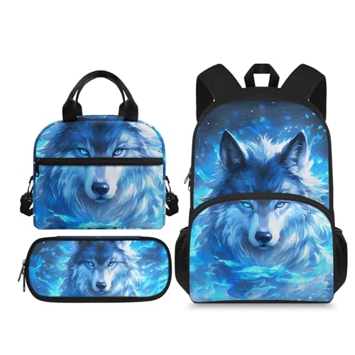 Kids Backpack Toddler Wolf Backpack for School Study Travel for Boys Pre-K Kindergarten Elementary Lightweight Book Bag Big Bookbag Kids 15
