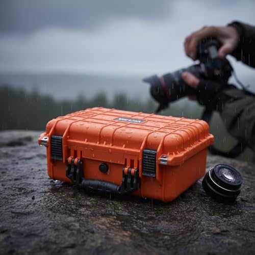 Image of MEIJIA Portable All Weather Waterproof Protective Case,Hard Case,Camera Case With Customized Fit Foam,Fit Use of Drones,Camera,Equipments,Pistols,13.35 x11.63x5.98inches (Orange)