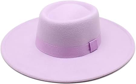 Amazon.com: 9.5Cm Wide Brim Round Top Hat Solid Color Flat Top