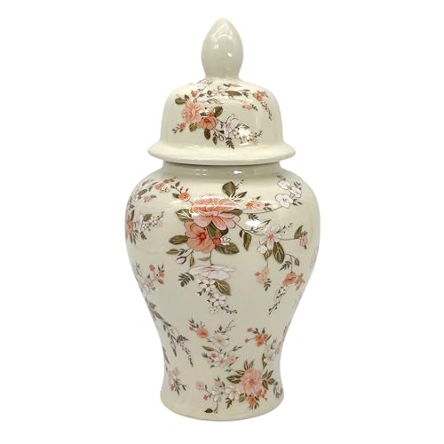 Galt International 12" Ceramic Floral Cream Crackle Glaze Finish Rustic Farmhouse Home Decor New Traditional Ginger Jar by Galt International - Used condition - US$52.52