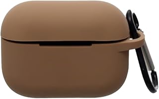 حافظة سماعات أذن لاسلكية من السيليكون مضادة للصدمات مع حلقة تثبيت، سهلة الفك ومقاومة للخدش، حماية كاملة، مضادة للضياع متوافقة مع سماعات اير بودز برو - لون قهوة