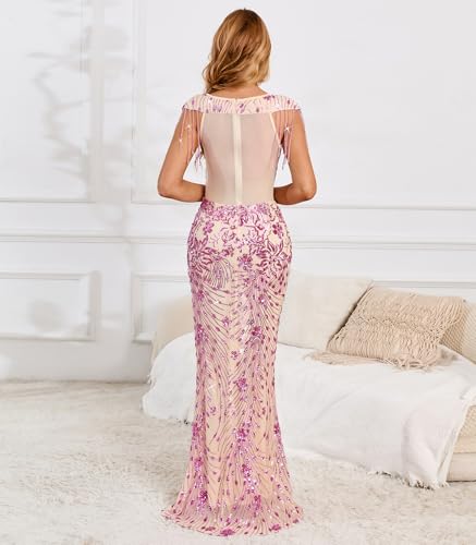 Image of Cololura Women Sexy Sequin Mesh Perspective Bodycon Party Cocktail Evening Gown Maxi Dress
