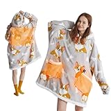 Bedsure Heated Wearable Blanket Hoodie - Cordless Sherpa Heating Hooded Blanket as Winter Gifts for Women Mom with Battery Pack 7.4V, Portable Warm Electric Throw for Adult Outdoor, Standard Corgi