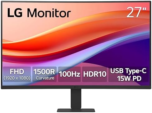LG 27U421A-B 27 inç Full HD (1920 x 1080) Kavisli Bilgisayar Monitörü, 100Hz, 5ms, HDR10, 3 Taraflı Kenarlıksız, Anahtar, HDMI, USB Type-C 15W PD, Tilt Slim Stand, Siyah, Hoparlörsüz - Görsel 1