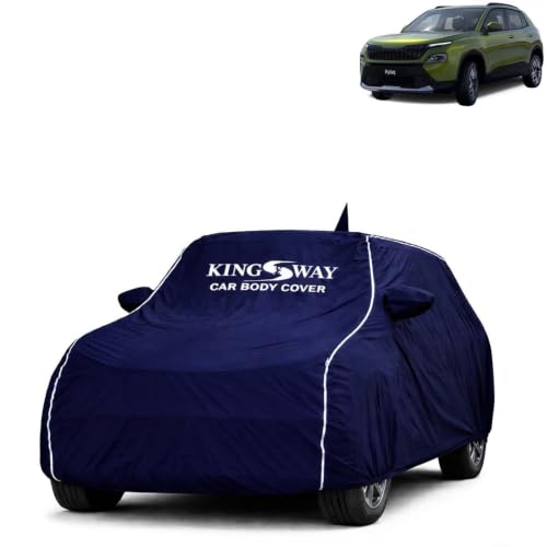 Image of KINGSWAY Super Waterproof Car Cover Only with Skoda Kylaq (Year 2024 Onwards - All Model) | Mirror and Antenna Pockets | All Weather Car Body Cover with Silver Piping | Blue