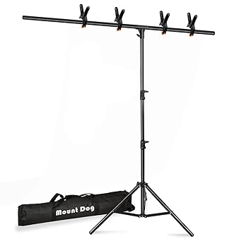 T-Shape Backdrop Stand Kit 6.5x5ft, MOUNTDOG Photo Backdrop Stand Background Backdrop Support System with 4 Spring Clamps & Carrying Bag for Photography Photo Video Studio (Backdrop NOT Included)