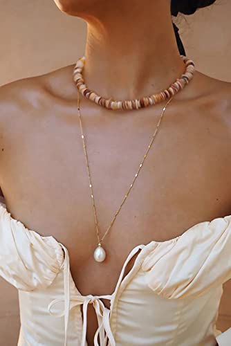 Pearlada Hawaiian Shell Beaded Beach Necklace, Irregular Seashell Chips Boho Choker, Brown Summer Jewelry For Women #TOP5