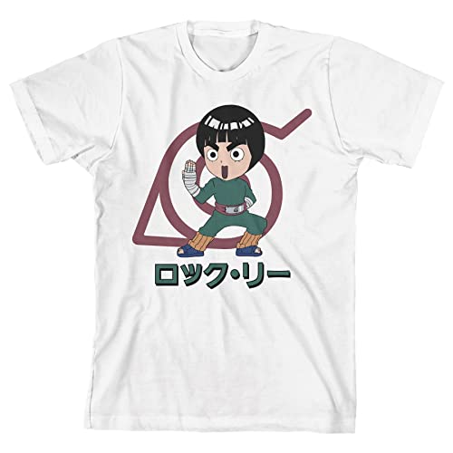 Naruto Classic Lee and Konohagakure Symbol Boy's White T-Shirt