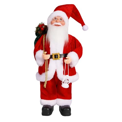 SingingWang Pai Natal grande boneco de 35 cm, Pai Natal com saco de presentes, figura de pé decorativa para interiores, boneco de tecido realista para decoração de Natal em lareira