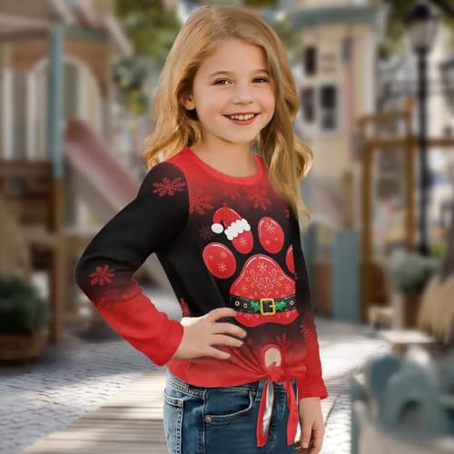 Girls Long Sleeve T-Shirt Fall Kids Front Tie Shirt Children Crewneck Tops2