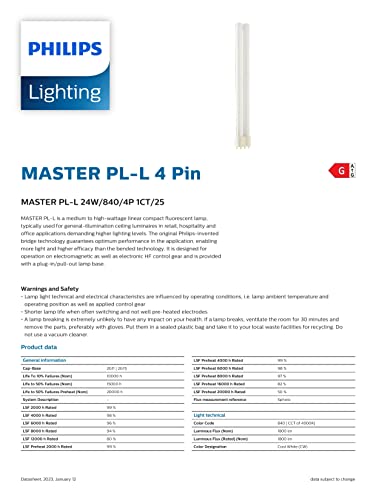 Philips 34508-2 - Pl-L 24W/41 - 24 Watt Long Twin-Tube Compact Fluorescent Light Bulb, 4100K #TOP2