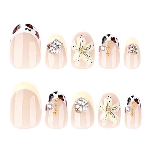 Image of Secret Lives 3D Flower Artificial False Nails - Short Round Press-On Nails with Floral Nail Art Reusable & Stylish 24-Pieces Set with Kit