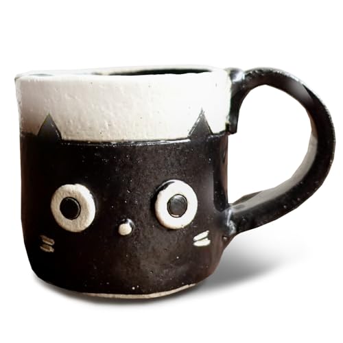 美濃焼 手作り 猫 マグカップ ネコ 素朴 おしゃれ かわいい カフェ 陶器 コーヒーカップ 日本製 立体的 コップ 270ml 猫グッズ 猫好き ギフト 贈り物 プレゼント 可愛い (くろネコ)