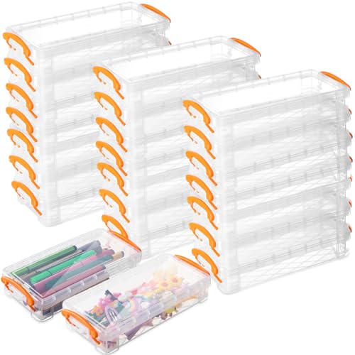Image of Gueevin 24 Pcs Large Capacity Plastic Pencil Box Clear Plastic Pencil Case Crayon Box with Snap Tight Lid Watercolor Pen Storage Brush Organizer Drawing Tools Container (Orange)