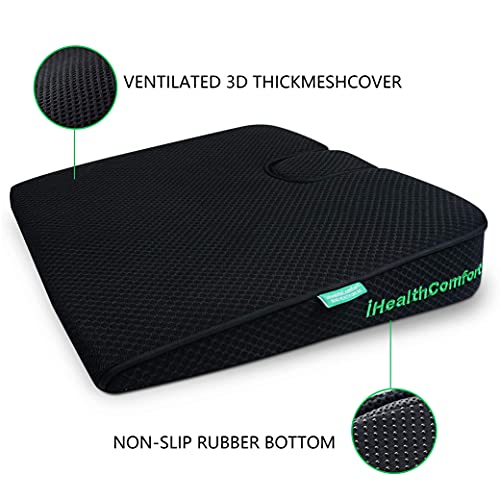 Ihealthcomfort Portable Large Wedge Seat Cushion Orthopedic Memory Foam Wellness Car Seat Office Chair Cushion Pad(19.7×17.7In) #TOP4