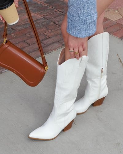 Arromic Cowboy Boots for Women Comfortable Womens Embroidered Western Cowgirl Knee High Boots Pointed Toe Zipper Chunky Heel Country Outfit Retro Tall Boots4