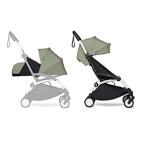 Image of BABYZEN YOYO Foldable Stroller - Includes Newborn Pack (Olive), White Frame & 6+ Color Pack (Olive) - Suitable for Newborn Up to 22 kg, Lightweight, Mattress, Canopy, Head Support & Foot Cover