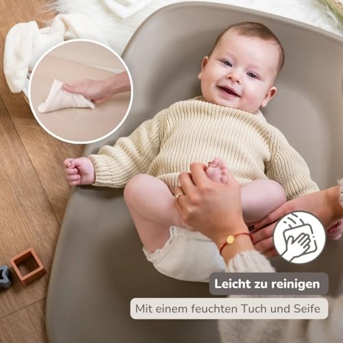 Nattou Wickelauflage - Wickelauflage Abwaschbar und wasserdicht auf PU-Schaum - Leicht und weich Baby Wickelunterlage - Wickelunterlage mit erhöhten Rändern - 50x70 cm - Taupe