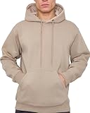 LABEL APPAREL Mens Pullover Fleece Hoodie 300GSM Sweatshirt Plain Hoody Work Hooded Jumper Ribbed Cuff Long Sleeve Pull Over Top, Beige, XXL