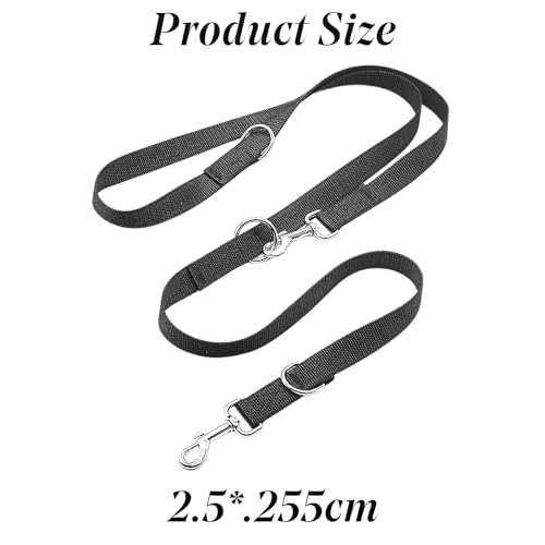 Hundeleine 2.55M Verstellbare Schleppleine mit 2 Karabiner, Verdickte Führleine Doppelleine, Freihandleinen, Übungsleine aus Nylon, Schwarz