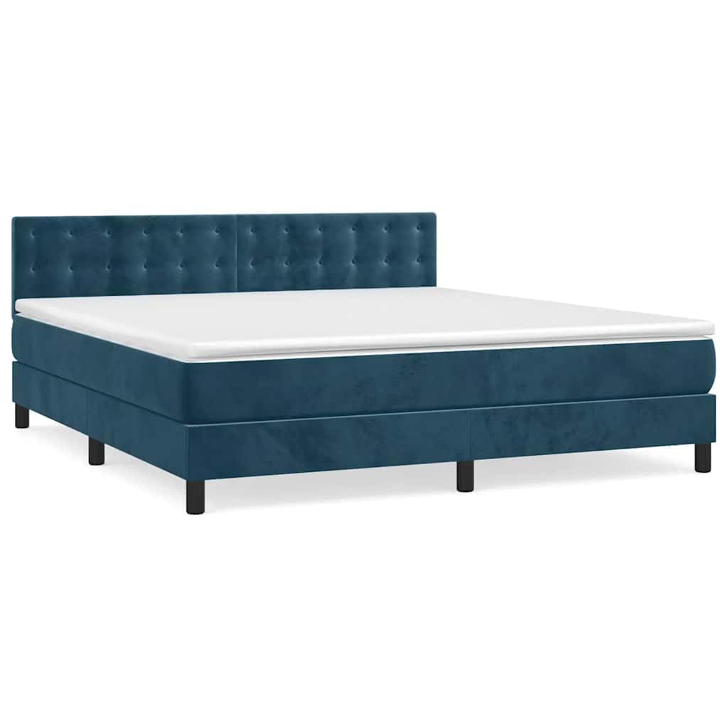 Cama con somier con funda de terciopelo de 160 x 200 cm y cabecero regulable en altura, incluye colchón de muelles ensacados para apoyo de dureza media