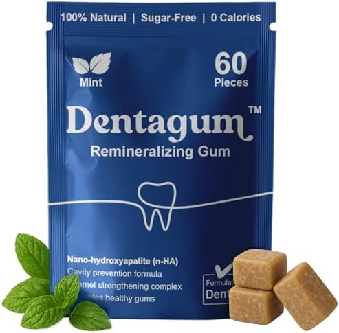 Dentagum Remineralizing Gum with Nano-Hydroxyapatite & Xylitol – SugarFree Chewing Gum for Enamel Repair, Cavity Protection & Receding Gums – 60 Pieces