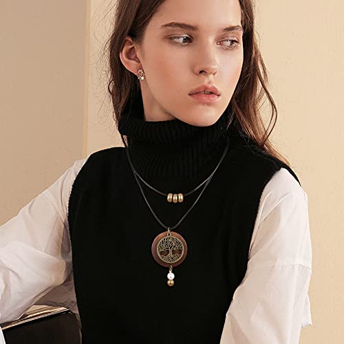 SAILIMUE 6Pcs Long Pendant Necklaces for Women Boho Vintage Wood Fall Sweater Necklaces Set Statement Feather Dragonfly Peace Sign Y Necklace Hippie Handmade Fashion Jewelry Accessories4