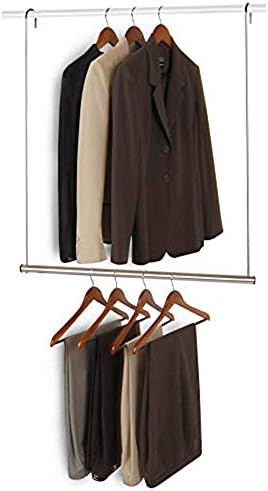 Smart Design Closet Doubler w/Hook Arms - Steel Metal - Suits, Pants, Clothing Storage - Home Organization (30 x 34 Inch) [Chrome]