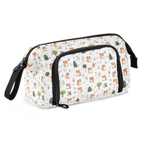 Image of senya Big Capacity Pencil Case Pen Case Canvas Bag Make-up Pen Pouch for Office College School Kids Teens Student Guinea Pig Pattern