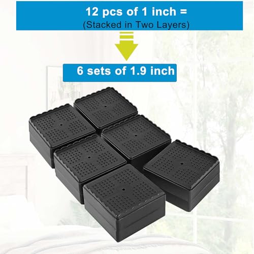 EGTTGIN Bed Risers 1 inch, 2 inch, 3 inch, 4 inch Heavy Duty, Adjustable Furniture Riser for Table Desk Couch Sofa Chair Recliner Leg Frame Dorm, Stackable Bed Raisers Blocks (Black 6 Pack, 2 inch) by EGTTGIN - Used condition - Image 3