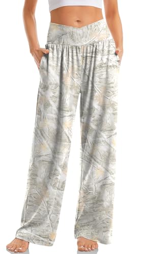 TARSE Women's Wide Leg Casual Loose Pants Yoga Sweatpants Comfy Crossover High Waisted Lounge Pajama Flowy Pants with Pockets